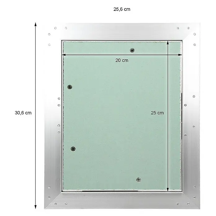 ECD Germany Montagezubehör für Trockenbau Reinigungsklappe 200x250mm Aluminium/Grün Wand/Decke integrierbar - Passend für: Wartungs- und Revisionsöffnungen, Hohlräume mit Anschlüssen, Feuchträume (Badezimmer, Küche, Nassbereiche) - Einbaurahmen aus Aluminium mit grüner Gipskartonplatte, versehen mit Schrauben. Die Maße sind angegeben.