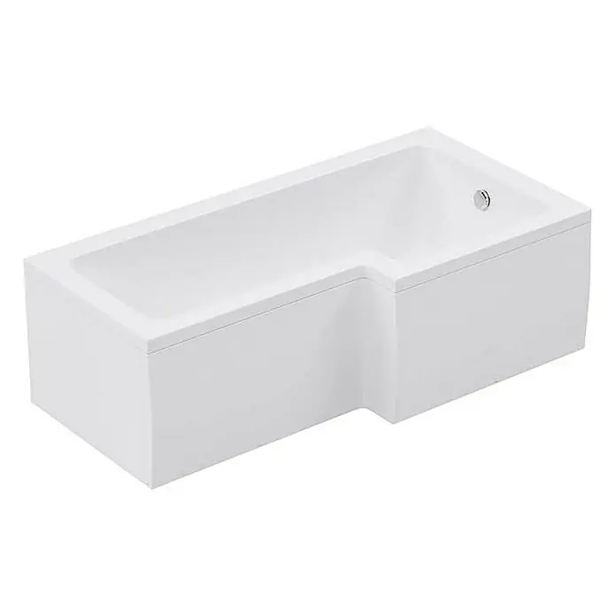 Home Deluxe Eckbadewanne ELARA - Weiß - Das Bild zeigt eine moderne, weiße L-förmige Badewanne. Das schlichte Design und die klaren Linien machen sie zu einem Blickfang in jedem Badezimmer.