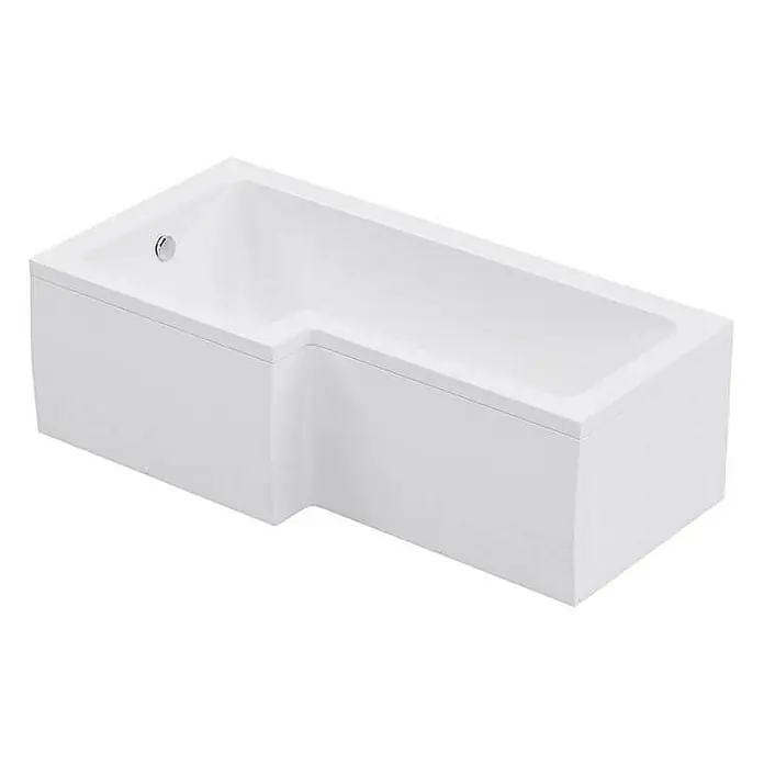 Home Deluxe Eckbadewanne ELARA -  - Helle Aufnahme einer weißen, L-förmigen Badewanne, die ein modernes und minimalistisches Design für Badezimmer zeigt.
