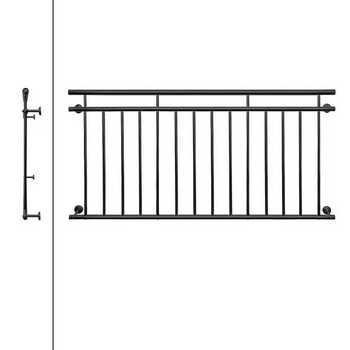 ECD Germany Fenstergitter Französischer Balkon Balkongeländer Balkongitter Fenstergitter -  - Bild einer schwarzen Geländer-Baugruppe, bestehend aus einem Paneel und einem Pfosten, ideal für Balkone.