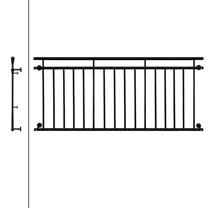 ECD Germany Fenstergitter Französischer Balkon Balkongeländer Balkongitter Fenstergitter -  - Schwarzes Geländer aus Metall für den Außenbereich mit vertikalen Stäben und Halterung zur Befestigung an einer Wand.