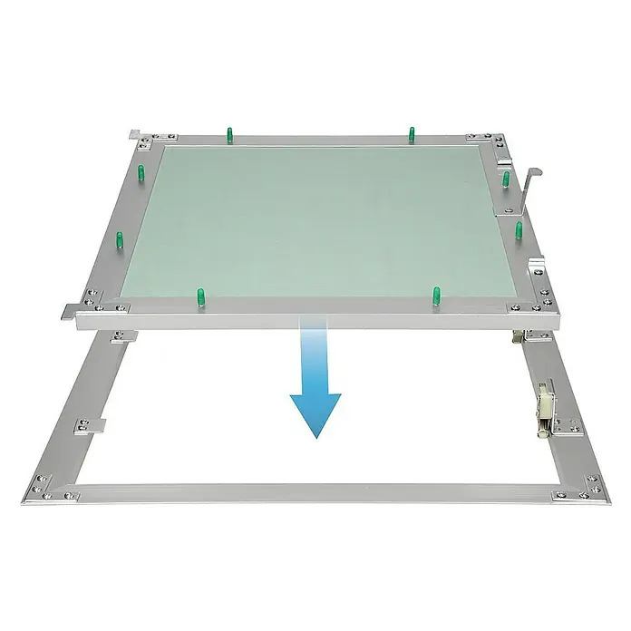 ECD Germany Montagezubehör für Trockenbau Reinigungsklappe 500x500mm Aluminium/Grün Wand/Decke integrierbar - Passend für: Wartungs- und Revisionsöffnungen, Hohlräume mit Anschlüssen, Feuchträume (Badezimmer, Küche, Nassbereiche) - Deckenwartungsklappe mit einer grünen Gipskartonplatte und einem Aluminiumrahmen, die sich zum Einbau in eine Decke eignet.