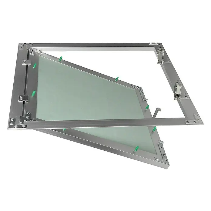 ECD Germany Montagezubehör für Trockenbau Reinigungsklappe 500x500mm Aluminium/Grün Wand/Decke integrierbar - Passend für: Wartungs- und Revisionsöffnungen, Hohlräume mit Anschlüssen, Feuchträume (Badezimmer, Küche, Nassbereiche) - Deckenluke mit Aluminiumrahmen und Gipskartoneinsatz, ideal für den einfachen Zugang zu Deckeninstallationen. Robuste Konstruktion, einfache Montage.