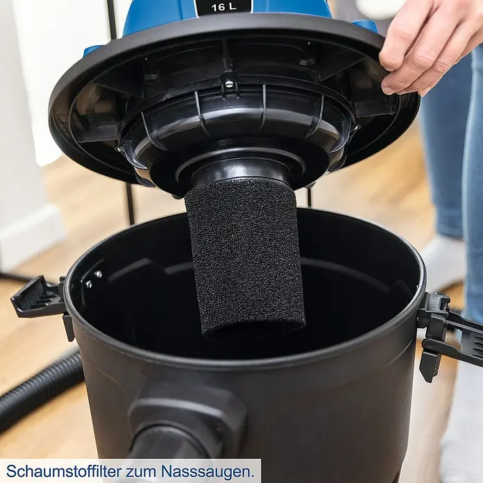 Scheppach Elektro-Nass- & Trockensauger VC16 - 1.200 W, Behältervolumen: 16 l, Manuell - Schaumstofffilter für Nasssauger.