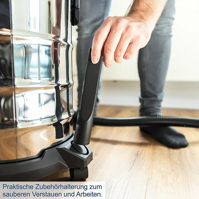 Scheppach Elektro-Nass- & Trockensauger VC25 - Behältervolumen: 25 l, Manuell - Praktische Zubehörhalterung zur sauberen Aufbewahrung und Nutzung des Staubsaugers. Ideal für effiziente Reinigungsarbeiten.