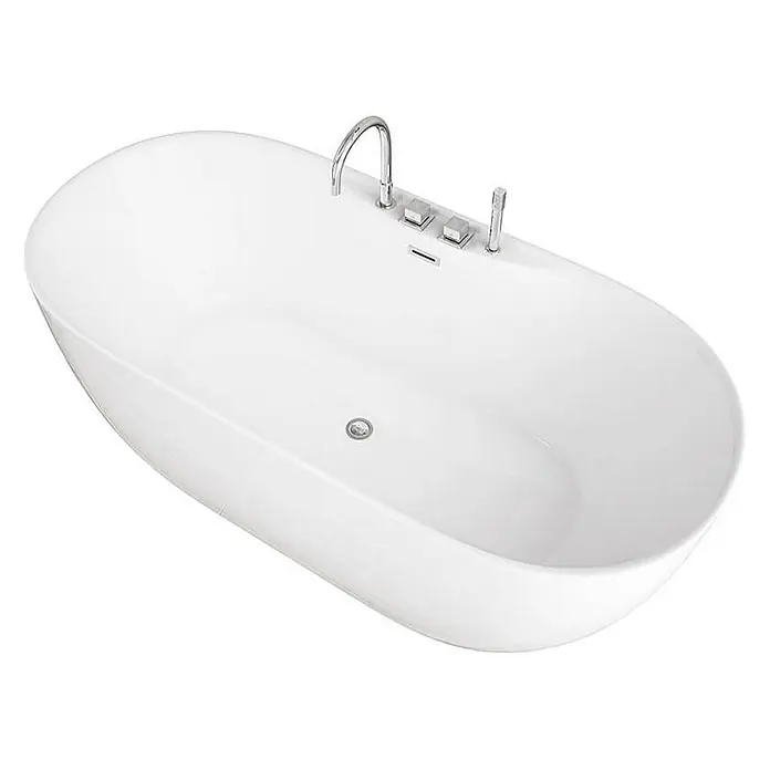 Home Deluxe Freistehende Badewanne LENI inkl. silberner Armatur - Weiß - Freistehende Badewanne in Weiß mit Armaturen. Die ovale Wanne ist modern und elegant.