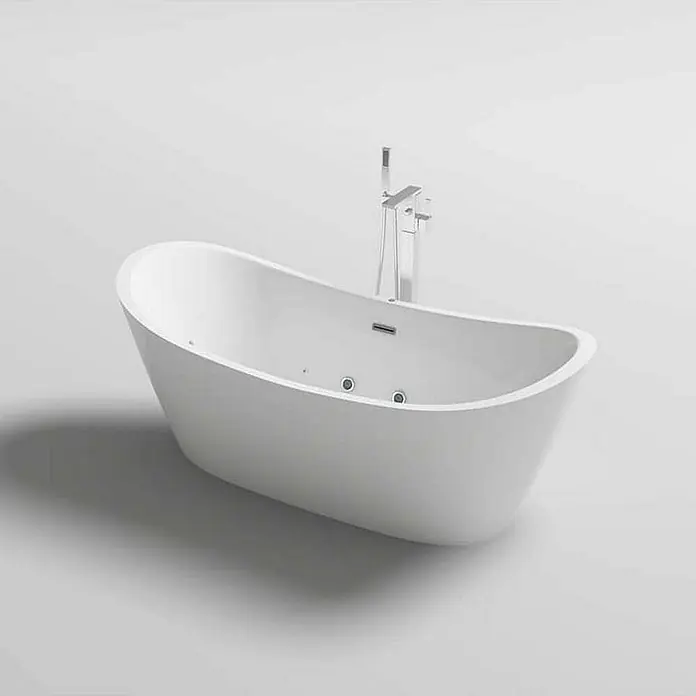 Home Deluxe Freistehende Badewanne OVALO PLUS - Weiß - Elegante freistehende Badewanne in Weiß mit Armaturen, perfekt für ein entspannendes Badeerlebnis in Ihrem modernen Badezimmer.