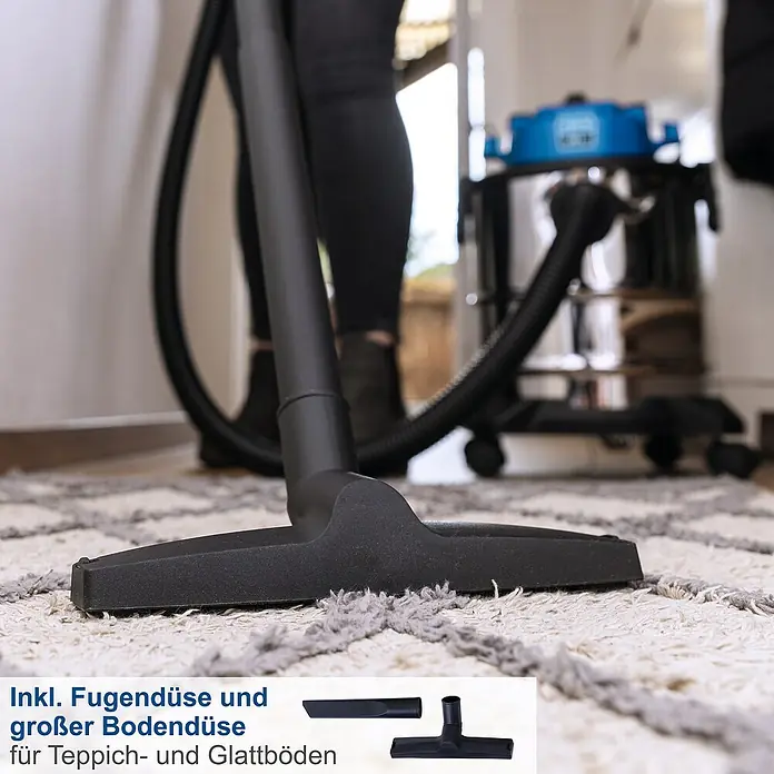 Scheppach Elektro-Nass- & Trockensauger VC20 - 1.300 W, Behältervolumen: 20 l, Manuell - Staubsauger mit Fugendüse und Bodendüse für Teppich- und Glattböden. Ideal für die Reinigung verschiedener Oberflächen.