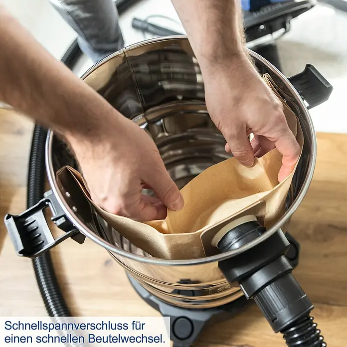 Scheppach Elektro-Nass- & Trockensauger VC25 - Behältervolumen: 25 l, Manuell - Staubsauger mit Filterbeutel. Der Filterbeutel ist leicht auszutauschen, was die Reinigung des Staubsaugers vereinfacht.