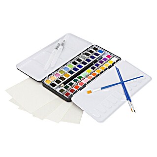 ECD Germany Aquarellfarben-Set 48 Farben, Pinsel, Bleistift 2B, Aquarellstift (Mehrfarbig)
