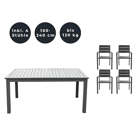 Home Deluxe  Gartentisch-Set CASA MADERA - Tisch inkl. 4 Stühlen