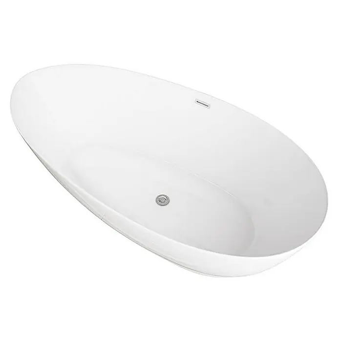 Home Deluxe Freistehende Badewanne DELIA - Weiß - Ein weißes, ovales Badewannenprodukt, das ein modernes und stilvolles Badeerlebnis verspricht. Die Wanne hat einen mittigen Abfluss.