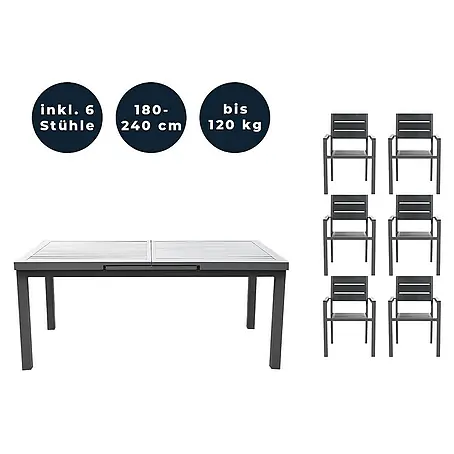 Home Deluxe  Gartentisch-Set CALIDO MADERA - Tisch inkl. 6 Stühlen