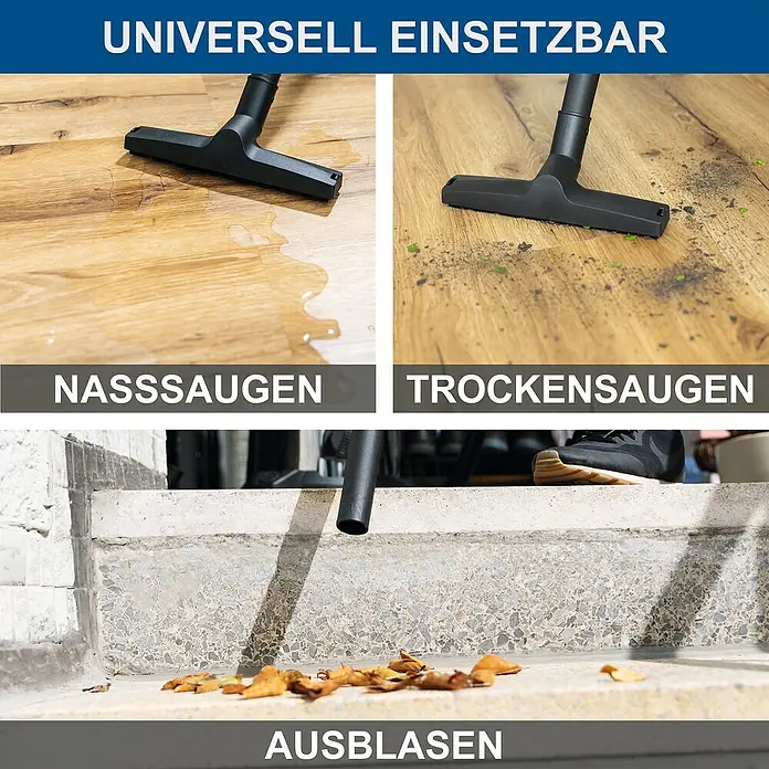Scheppach Elektro-Nass- & Trockensauger VC30v2 - 1.200 W, Behältervolumen: 30 l, Manuell - Vielseitiger Staubsauger für Nass- und Trockenreinigung, sowie zum Ausblasen.