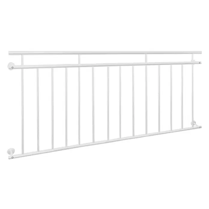 ECD Germany Fenstergitter Französischer Balkon aus Edelstahl Balkongeländer Balkongitter - B x H: 12,5 x 90 cm - Ein weißes Balkongeländer aus Metall. Das Geländer hat vertikale Stäbe und zwei horizontale Streben für zusätzliche Sicherheit.