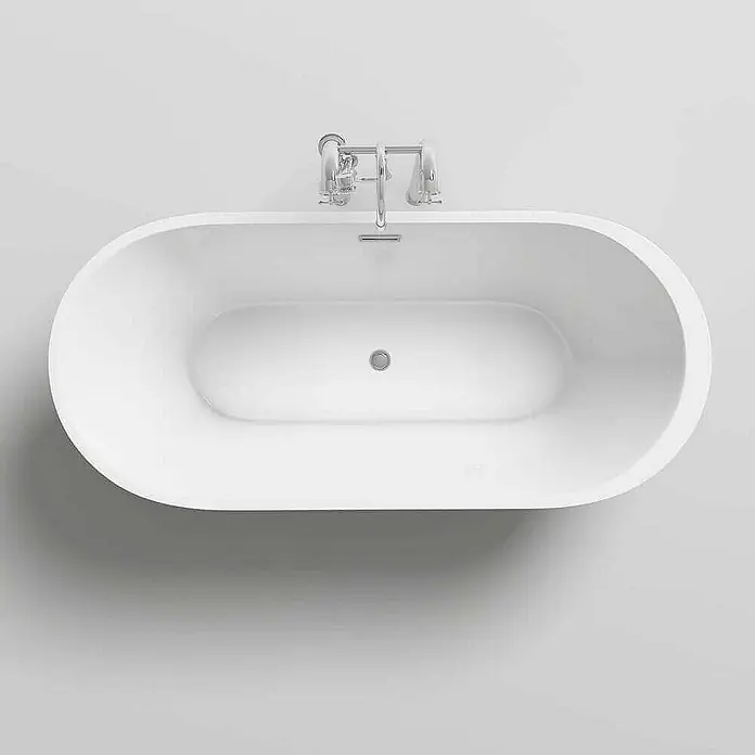 Home Deluxe Freistehende Badewanne CODO - Weiß - Freistehende Badewanne in Weiß mit Armaturen aus Chrom, moderne ovale Form, stilvolles Badezimmer-Design.
