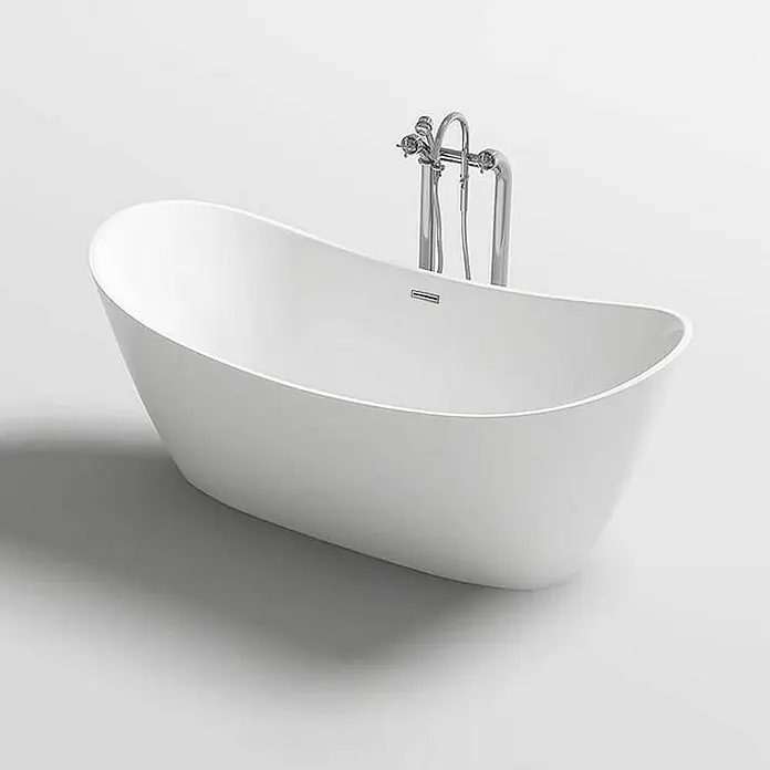 Home Deluxe Freistehende Badewanne OVALO - Weiß - Freistehende Badewanne aus weißem Material mit silberner Armatur im modernen Design.
