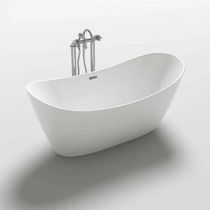 Home Deluxe Freistehende Badewanne OVALO - Weiß - Freistehende Badewanne aus glänzendem Weiß mit Armatur. Das moderne Design verleiht jedem Badezimmer einen Hauch von Eleganz und Komfort.