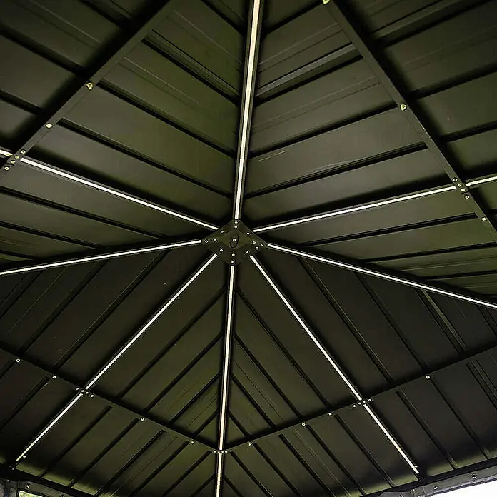 Home Deluxe Standard-Pavillon AZUR - B x T: 298 x 298 cm, Farbe Gestell: Anthrazit, Metall - Innenansicht eines Pavillons mit Metallstruktur und hellem Design, das Stabilität und modernes Aussehen vereint.