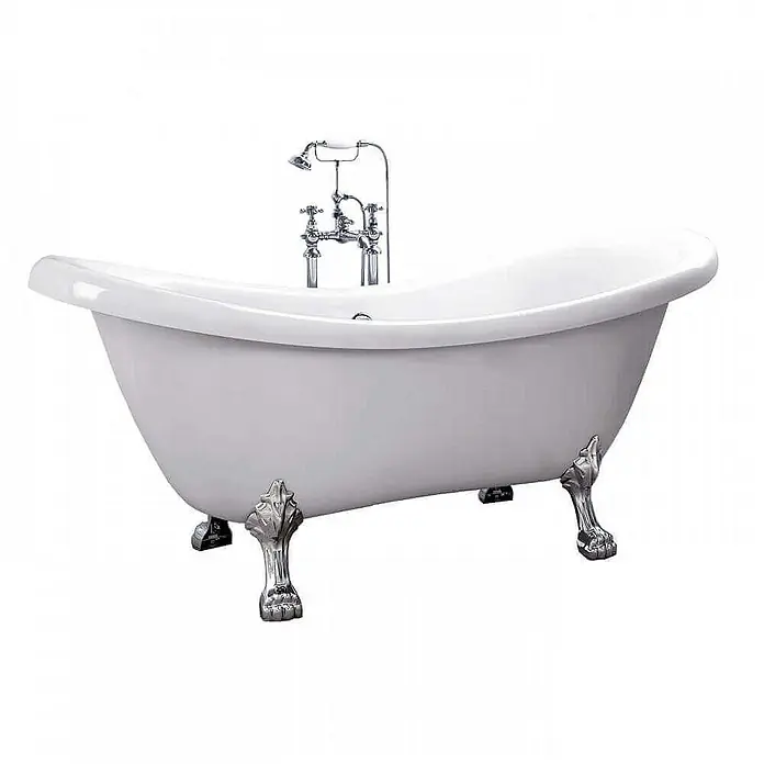 Home Deluxe Freistehende Badewanne FAMA - Weiß - Freistehende Badewanne mit Klauenfüßen und Armaturen. Elegante Badewanne für ein luxuriöses Badezimmer.