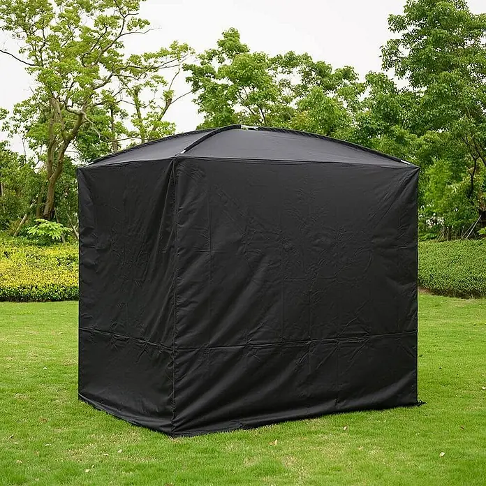 Home Deluxe Standard-Pavillon Abdeckung Schutzhülle CAPE PROVENCE - Farbe Gestell: Anthrazit, Kunststoff - Schwarzes tragbares Duschzelt auf grünem Rasen. Ideal für Campingausflüge, bietet Privatsphäre und Schutz.