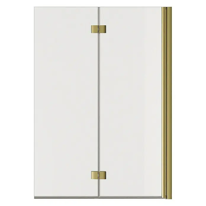 SCHÖNER WOHNEN-Kollektion Badewannenaufsatz - B x H: 100 x 140 cm, Goldoptik - Detailaufnahme einer Duschkabine mit goldenen Beschlägen und klaren Glaspaneelen. Das elegante Design verleiht jedem Badezimmer einen Hauch von Luxus.