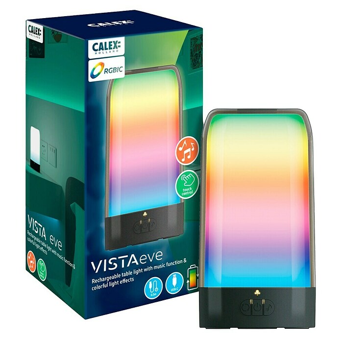 Calex Accu-tafellamp Vista (l x b x h: 188 x 100 x 188 mm, Zwart, RGB, IP20) | BAUHAUS