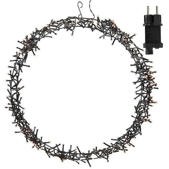 ECD Germany LED-Weihnachtsdekofigur Wandkranz Hängekranz Weihnachts Kranz Lichterkranz Dekorationskranz - 48 x 6 x 48 cm, Schwarz, Netzbetrieben, LED - Ein kreisförmiger LED-Lichterbogen mit warmweißem Licht und schwarzer Ummantelung sowie einem passenden Netzstecker.
