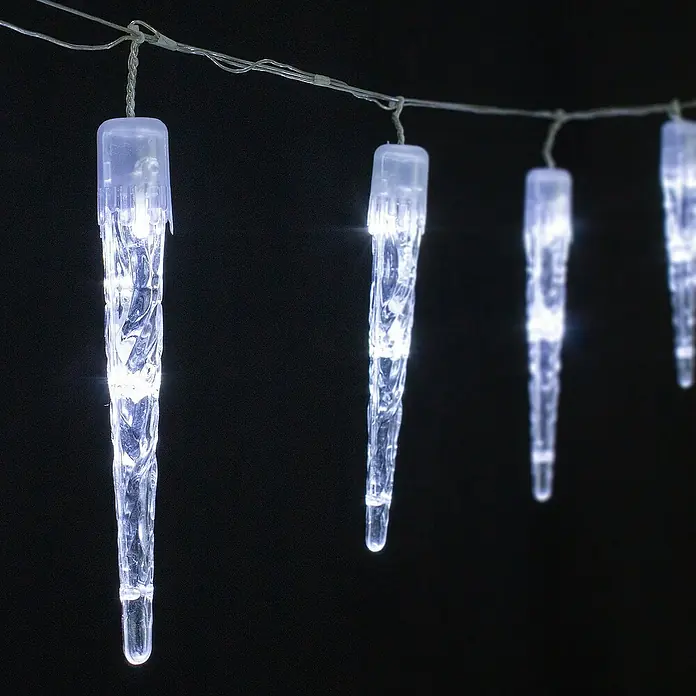 ECD Germany LED-Lichterkette - Außen, Lichtfarbe: Kaltweiß, Anzahl Leuchtmittel: 40 Stk., Netzbetrieben - Lichterkette mit Eiszapfen.