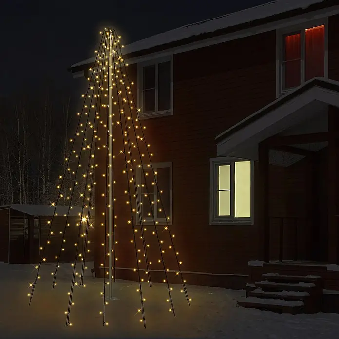 ECD Germany LED-Lichterkette 10 Stränge à 8 Meter mit 360 LED in Warmweiß Außenbeleuchtung - Außen, Lichtfarbe: Warmweiß, Anzahl Leuchtmittel: 360 Stk., Netzbetrieben - Dekorativer LED-Kegelbaum für den Außenbereich. Der Baum ist mit warmweißen Lichtern geschmückt und sorgt für eine festliche Atmosphäre.