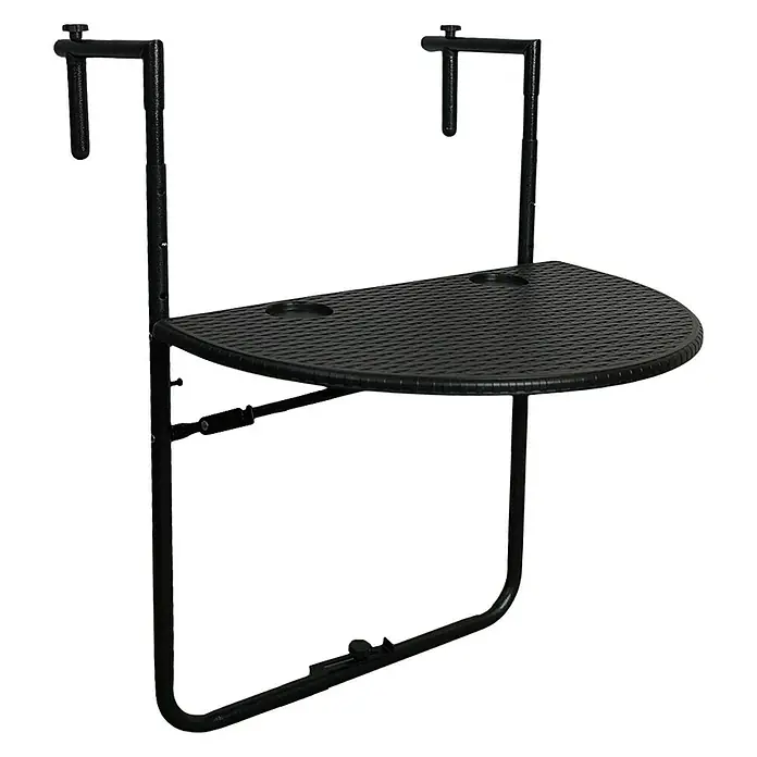 Chefgastro Balkon-Hängetisch Balkonhängetisch aus Kunststoff klappbar & 3-fach höhenverstellbar - Schwarz, Klappbar - Schwarzer Balkonhängetisch mit Getränkehaltern und klappbarem Design für platzsparende Aufbewahrung.