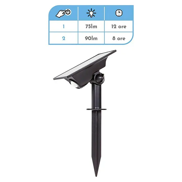 Arte confort Lámpara con pica Haloz - 2 W, Blanco cálido - Reflector solar con dos niveles de brillo, 75lm durante 12 horas o 90lm durante 8 horas, ideal para jardines y patios.
