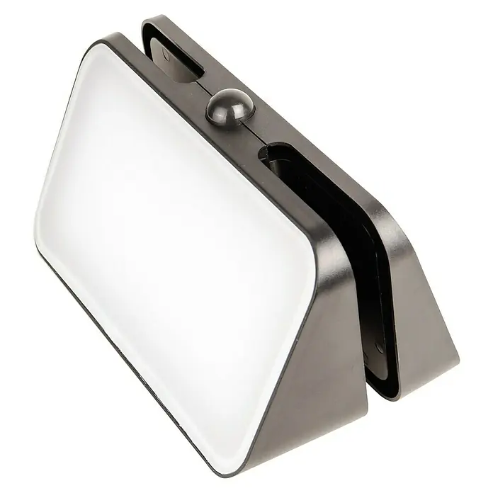 Arte confort Aplique solar para exterior Olvar - 2,5 W, Plástico, Blanco neutro, Negro - Primer plano de una luz LED portátil con marco negro y panel de luz blanco difuso, ideal para uso en movimiento.
