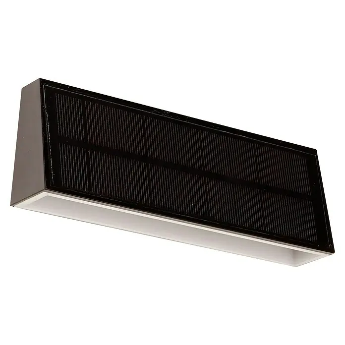 Arte confort Aplique solar para exterior Trape - 1,3 W, Blanco neutro, Negro - Primer plano de una lámpara de techo moderna con un diseño de lamas y un acabado minimalista en blanco y negro.