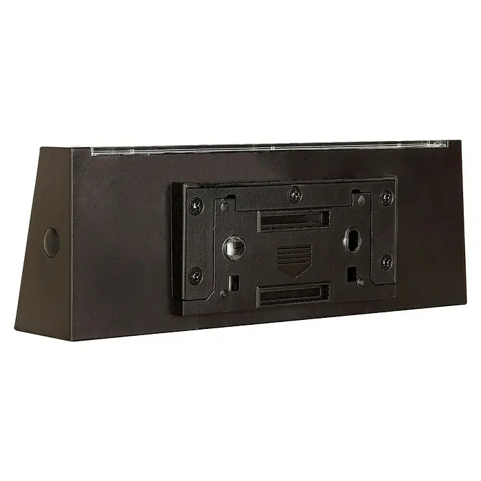 Arte confort Aplique solar para exterior Trape - 1,3 W, Blanco neutro, Negro - La parte posterior de un casete de juguete negro, sujeto con cuatro tornillos, con un mecanismo deslizante en el centro.
