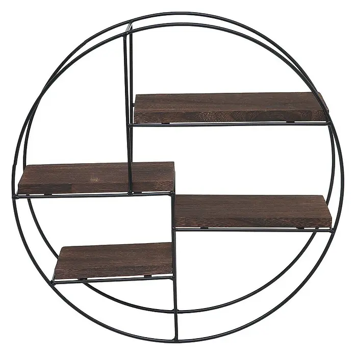 Berlinlodge Holzregal Wandregal rund - H x B x T: 45 x 45 x 11 cm, Anzahl Böden: 4 Stk., Einhängen, Braun - Wandregal mit einem stilvollen Design, das eine runde Form mit vier Holzböden kombiniert und eine dekorative und funktionale Aufbewahrung bietet.