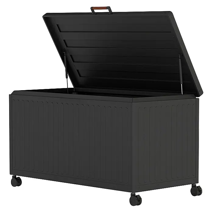 Kissenbox Mirador Life - L x B x H: 141,6 x 72 x 70 cm, Metall, Anthrazit - Schwarze, wetterfeste Aufbewahrungsbox für den Außenbereich mit aufklappbarem Deckel und Griff. Ideal zur Aufbewahrung von Gartenutensilien.