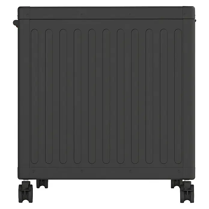 Kissenbox Mirador Life - L x B x H: 141,6 x 72 x 70 cm, Metall, Anthrazit - Nahaufnahme eines schwarzen tragbaren Heizgeräts mit Rädern, ideal zum Beheizen kleiner Räume und Büros.
