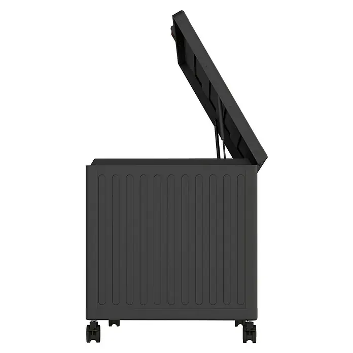 Kissenbox Mirador Life - L x B x H: 164,8 x 72 x 70 cm, Metall, Anthrazit - Das Bild zeigt eine schwarze Gartenbox mit geöffnetem Deckel. Sie ist ideal zur Aufbewahrung von Gartengeräten und Auflagen.