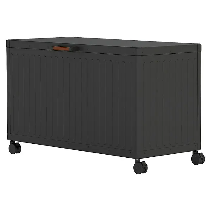 Kissenbox Mirador Life - L x B x H: 130 x 60,4 x 70 cm, Metall, Anthrazit - Bild eines schwarzen rollbaren Aufbewahrungskoffers mit Griff, ideal zur Lagerung im Außenbereich.