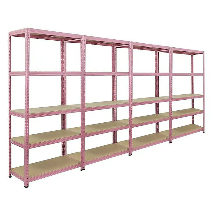 Proregal Schwerlastregal Wohnregal Mega Deal PINK LADY - H x B x T: 180 x 90 x 40 cm, Traglast pro Boden: 175 kg, Anzahl Böden: 5 Stk., Stecken, Pink - Langes rosafarbenes Regal mit mehreren Ebenen, ideal zur Aufbewahrung von Gegenständen.
