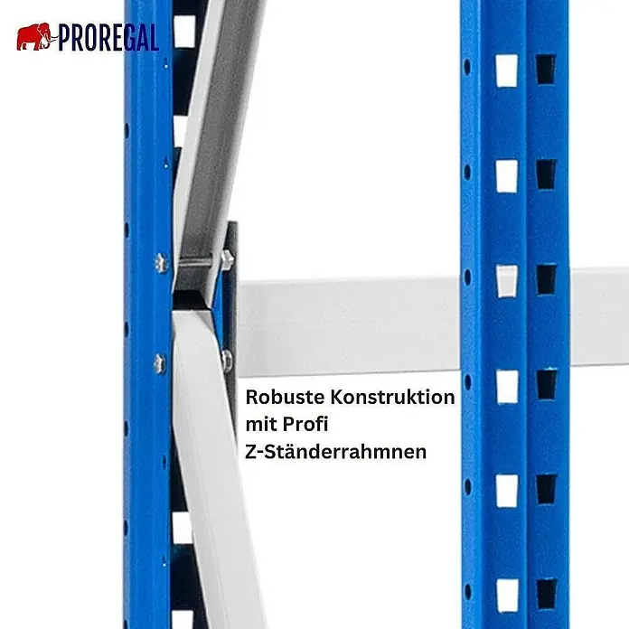 Proregal Schwerlastregal Weitspannregal MAXIMUS Pro - H x B x T: 200 x 225 x 60 cm, Traglast pro Boden: 610 kg, Anzahl Böden: 2 Stk., Stecken, Lichtblau/Lichtgrau - Produktabbildung: Robuste Proregal-Regalkonstruktion mit stabilen Z-Ständerrahmen für professionelle Anwendungen.