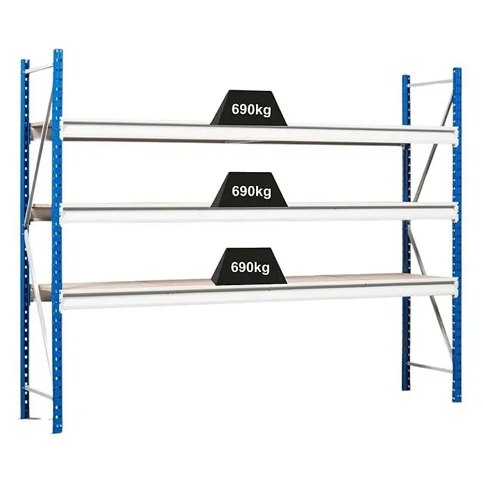 Proregal Schwerlastregal Weitspannregal MAXIMUS Pro - H x B x T: 200 x 200 x 60 cm, Traglast pro Boden: 690 kg, Anzahl Böden: 3 Stk., Stecken, Lichtblau/Lichtgrau - Schwerlastregal mit drei Ebenen und 690 kg Belastung pro Ebene für Lagerung.