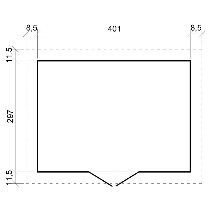 Timbela Gerätehaus M331 - Außenmaß inkl. Dachüberstand (B x T): 418 x 320 cm, Holz, Natur, Ohne Fußboden - Detaillierter Bauplan eines Gerätehauses mit präzisen Maßangaben für Konstruktion und Planung. Ideal für Heimwerker und Architekten.
