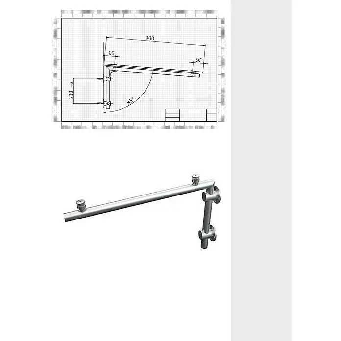 Glaszentrum Hagen Vordach 170x90 cm Glasvordach Klar RAL7016-L -  - Technische Zeichnung und 3D-Ansicht eines Wandarm-Duschsystems mit präzisen Maßangaben für Installation und Design.