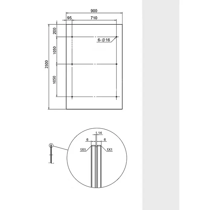 Glaszentrum Hagen Vordach 250x90 cm Glasvordach Grau BK-V - 250 x 90 x 40 cm, Schwarz - Technische Zeichnung eines Produkts mit Maßangaben und Detailansicht der Konstruktion, ideal für technische Dokumentationen.