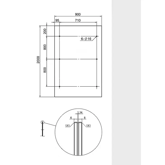 Glaszentrum Hagen Vordach 200x90 cm Glasvordach Klar V2A-STB - 200 x 90 x 75 cm, Silber - Technische Zeichnung einer Rückwand für Möbel mit den Maßen 900x2000 mm und detaillierten Montagehinweisen.