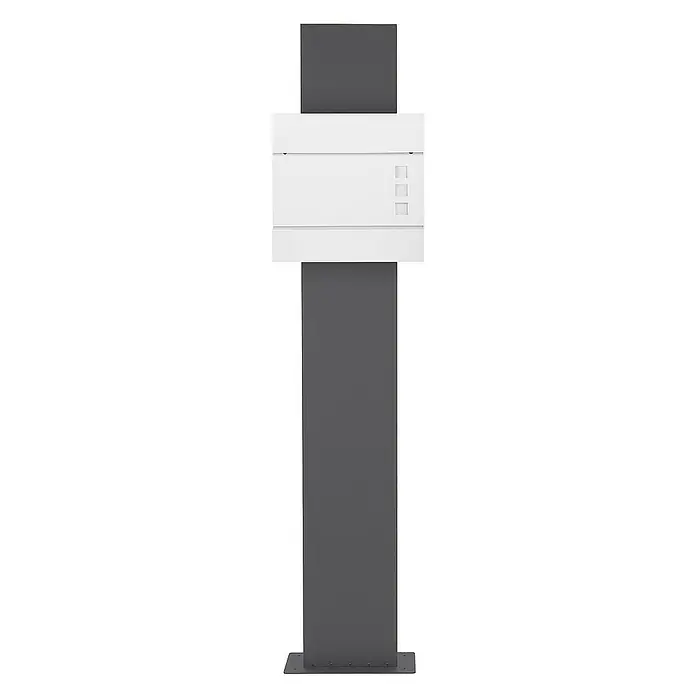 ECD Germany Standbriefkasten Briefkastenanlage mit Ständer Anthrazit 170cm Mailbox mit Pfosten - L x B x H: 23,5 x 37 x 170 cm, Anthrazit, Weiß, Edelstahl - Freistehender Briefkasten in Weiß und Grau, modernes Design für den Außenbereich, ideal für Post und Werbung.