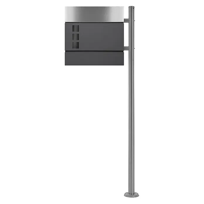 ECD Germany Standbriefkasten Briefkastenanlage mit Ständer Silber 120cm Mailbox mit Pfosten - L x B x H: 17 x 42,5 x 120 cm, Anthrazit, Silber, Edelstahl - Elegantes graues Briefkastensystem mit silberfarbenem Akzent und schlankem Edelstahlständer, das Design und Funktionalität vereint.