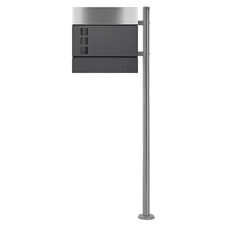 ECD Germany  Standbriefkasten Briefkastenanlage mit Ständer Silber 120cm Mailbox mit Pfosten